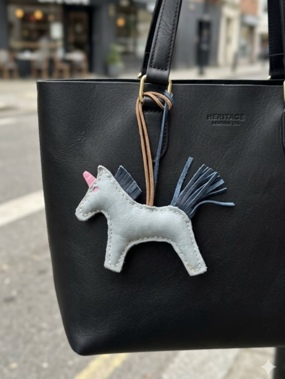 Handmade Genuine Leather Unicorn Purse Charm-Blue/Stone/Pink (Prototype)
